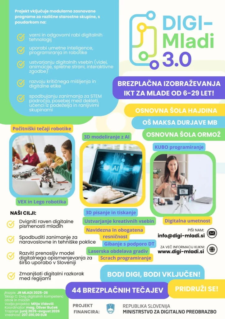 Osnovna šola in vrtec Hajdina uspešni na razpisu Ministrstva za digitalno preobrazbo